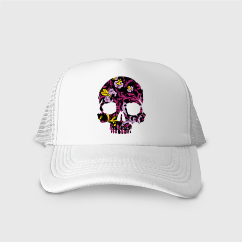 Кепка тракер с сеткой Flower pattern skull, цвет белый