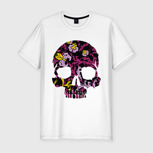 Мужская футболка хлопок Slim Flower pattern skull, цвет белый