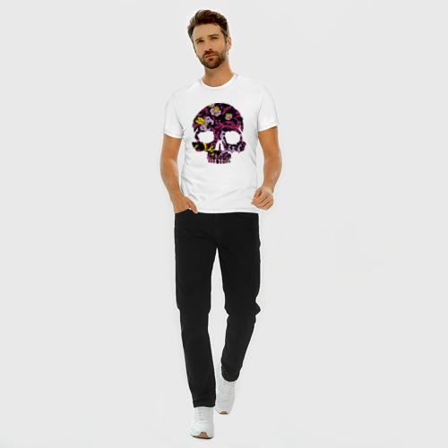 Мужская футболка хлопок Slim Flower pattern skull, цвет белый - фото 5