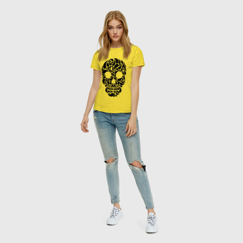 Женская футболка хлопок Pattern skull, цвет желтый - фото 5