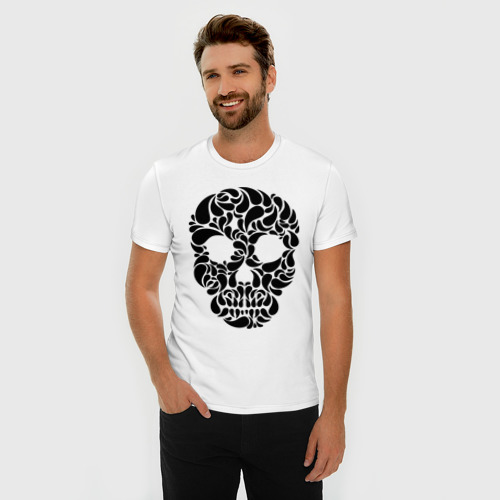 Мужская футболка хлопок Slim Pattern skull, цвет белый - фото 3