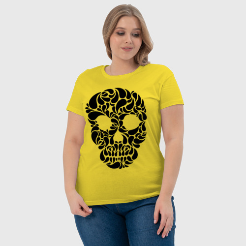 Женская футболка хлопок Pattern skull, цвет желтый - фото 6