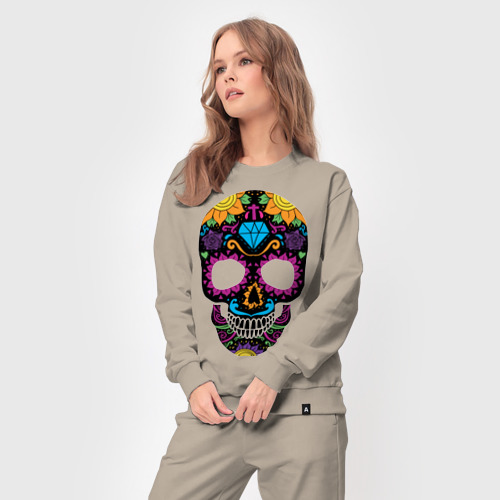 Женский костюм хлопок Skull mexica, цвет миндальный - фото 5