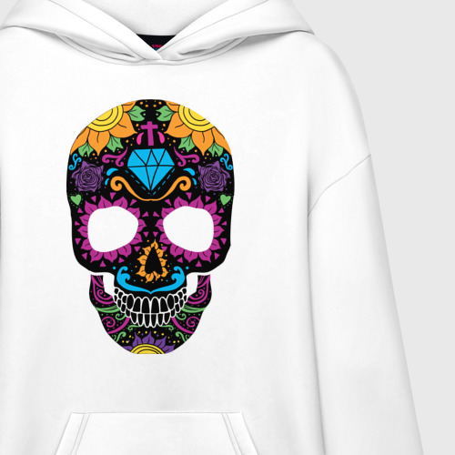 Худи SuperOversize хлопок Skull mexica, цвет белый - фото 3