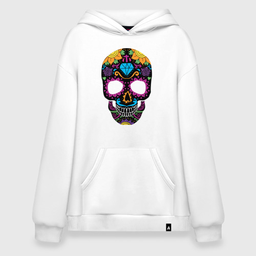 Худи SuperOversize хлопок Skull mexica, цвет белый