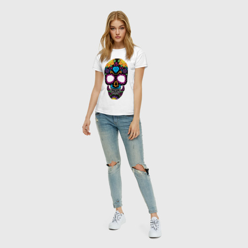 Женская футболка хлопок Skull mexica, цвет белый - фото 5