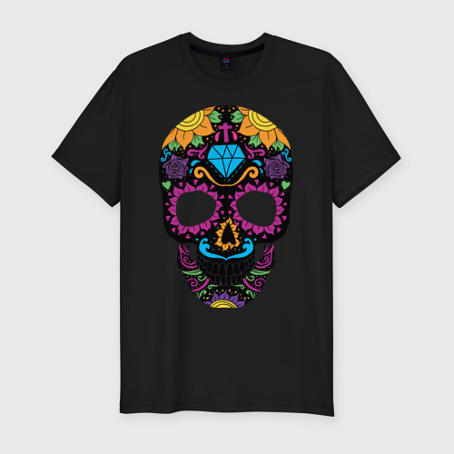 Мужская футболка хлопок Slim Skull mexica, цвет черный
