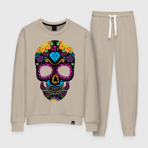 Женский костюм хлопок Skull mexica, цвет миндальный