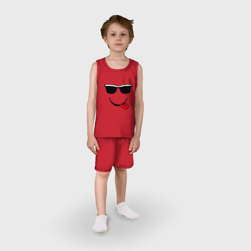 Детская пижама с шортами хлопок Мы на позитиве язык справа, цвет красный - фото 3