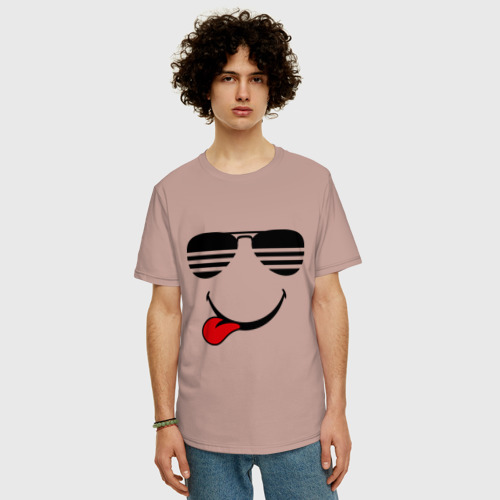 Мужская футболка хлопок Oversize Мы на позитиве язык слева, цвет пыльно-розовый - фото 3