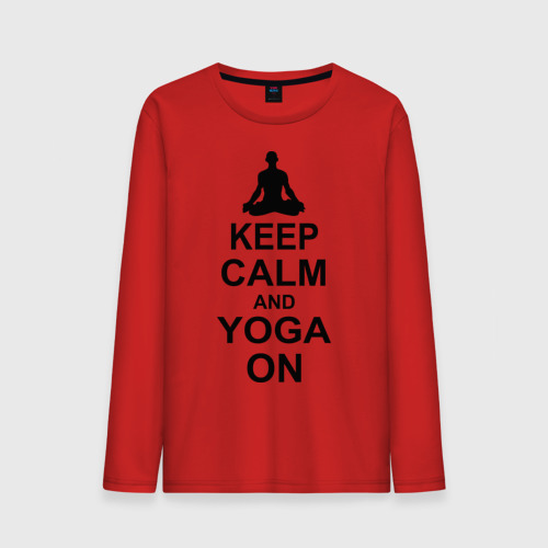 Мужской лонгслив хлопок Keep calm and yoga on, цвет красный