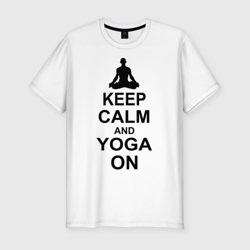 Мужская футболка хлопок Slim Keep calm and yoga on, цвет белый