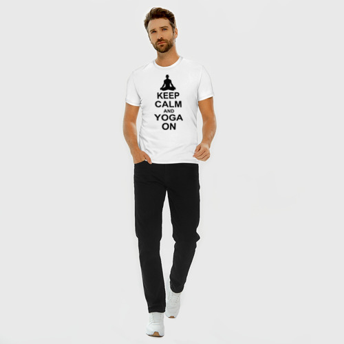 Мужская футболка хлопок Slim Keep calm and yoga on, цвет белый - фото 5