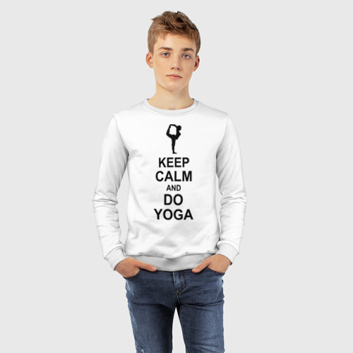 Детский свитшот хлопок Keep calm and do yoga., цвет белый - фото 7
