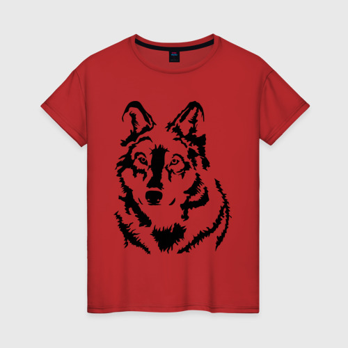 Женская футболка хлопок Чёрный волк, цвет красный