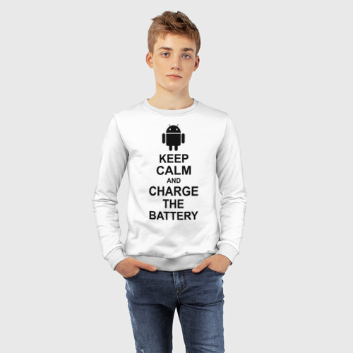 Детский свитшот хлопок Keep calm and charge the battery (android), цвет белый - фото 7