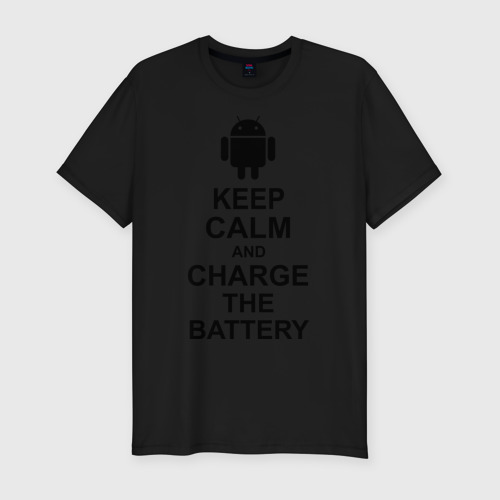 Мужская футболка хлопок Slim Keep calm and charge the battery (android), цвет черный