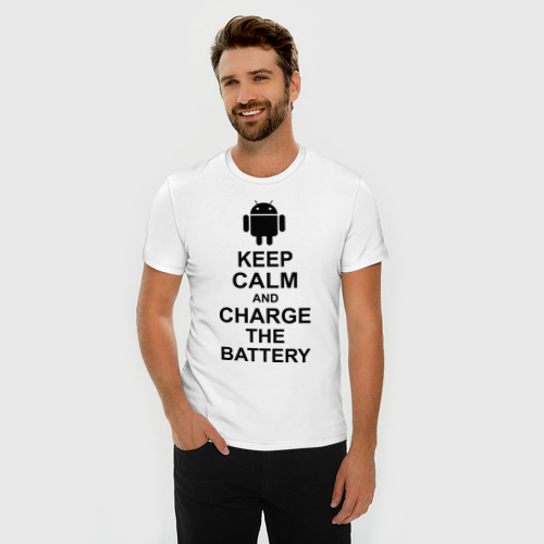 Мужская футболка хлопок Slim Keep calm and charge the battery (android) - фото 3