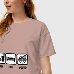 Женская футболка хлопок Oversize Главное в жизни - еда, сон, Volvo - фото 2