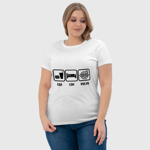 Женская футболка хлопок Главное в жизни - еда, сон, Volvo, цвет белый - фото 6