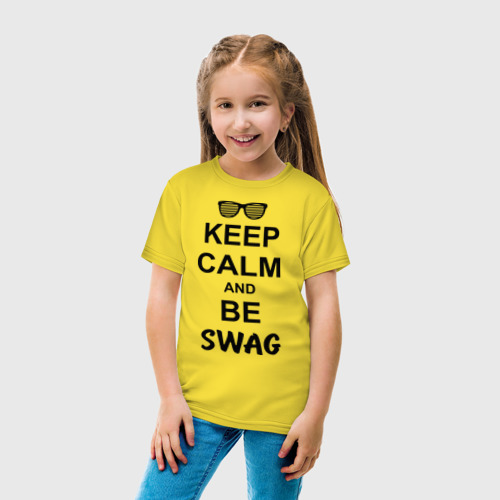 Детская футболка хлопок Keep calm and be swag, цвет желтый - фото 5