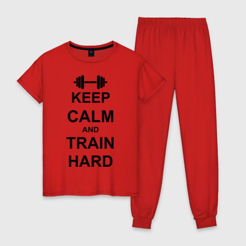 Женская пижама хлопок Keep calm and train hard, цвет красный