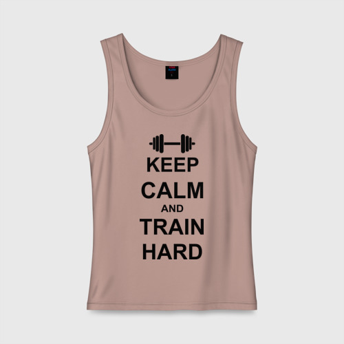 Женская майка хлопок Keep calm and train hard, цвет пыльно-розовый