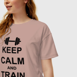 Женская футболка хлопок Oversize Keep calm and train hard - фото 2