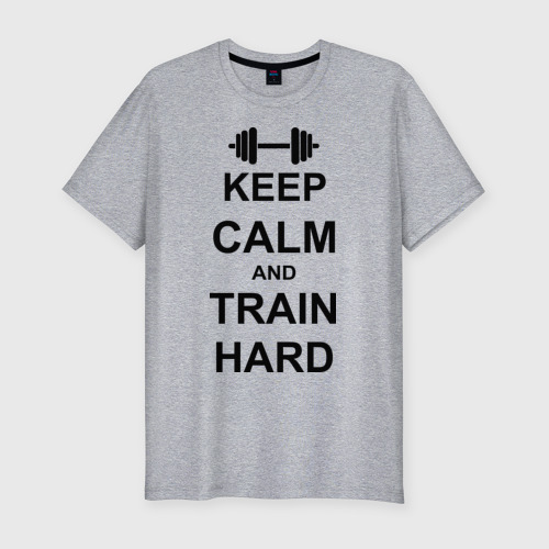 Мужская футболка хлопок Slim Keep calm and train hard, цвет меланж