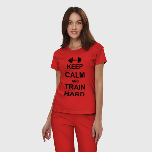 Женская пижама хлопок Keep calm and train hard, цвет красный - фото 3