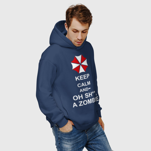 Мужское худи Oversize хлопок Keep calm and oh sh**, a zombie, цвет темно-синий - фото 7