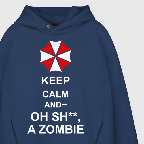 Мужское худи Oversize хлопок Keep calm and oh sh**, a zombie, цвет темно-синий - фото 4