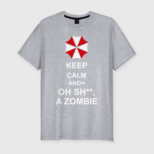Мужская футболка хлопок Slim Keep calm and oh sh**, a zombie, цвет меланж