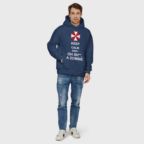 Мужское худи Oversize хлопок Keep calm and oh sh**, a zombie, цвет темно-синий - фото 6