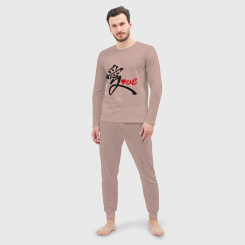 Мужская пижама с лонгсливом хлопок Китайский символ любви love, цвет пыльно-розовый - фото 3