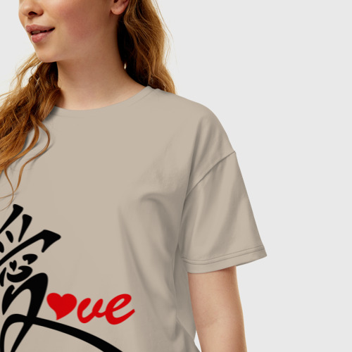Женская футболка хлопок Oversize Китайский символ любви love, цвет миндальный - фото 3