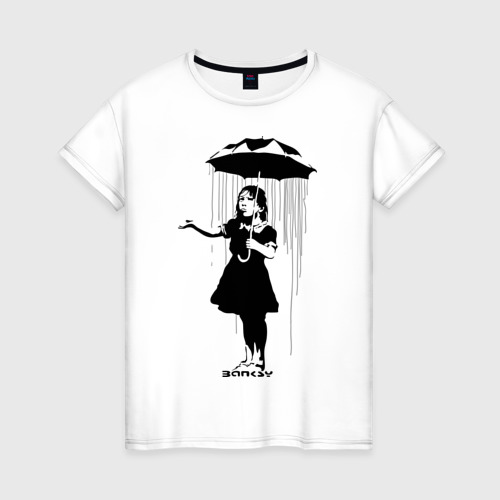 Женская футболка хлопок Girl in rain (Banksy)