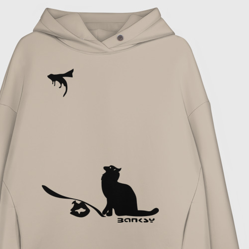 Женское худи Oversize хлопок Cat and supermouse Banksy, цвет миндальный - фото 3