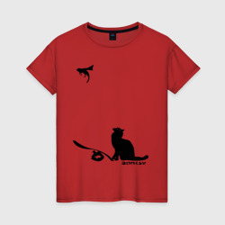 Женская футболка хлопок Cat and supermouse Banksy