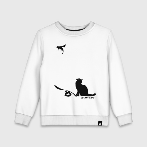 Детский свитшот хлопок Cat and supermouse Banksy, цвет белый