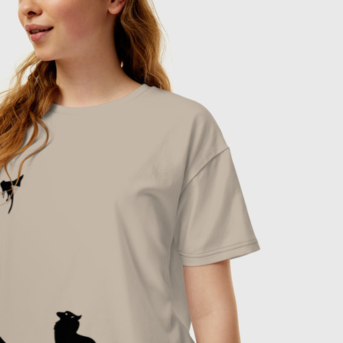 Женская футболка хлопок Oversize Cat and supermouse Banksy, цвет миндальный - фото 3