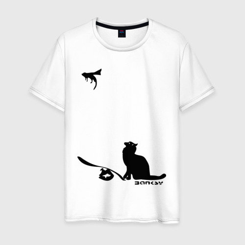 Мужская футболка хлопок Cat and supermouse Banksy, цвет белый