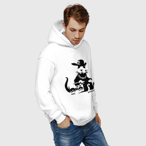 Мужское худи Oversize хлопок Gangsta rat Banksy, цвет белый - фото 7