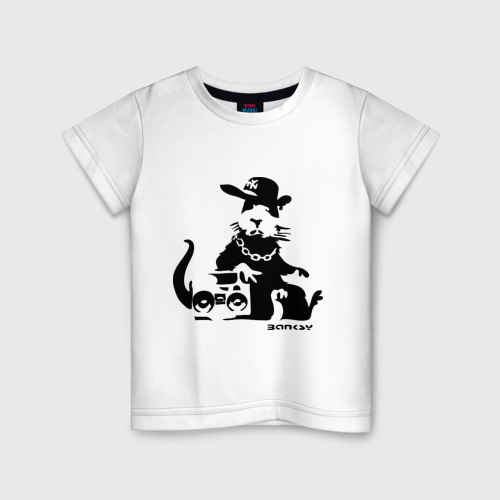 Детская футболка из хлопка с принтом Gangsta rat Banksy, вид спереди №1