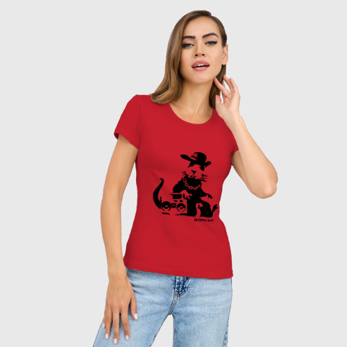 Женская футболка хлопок Slim Gangsta rat Banksy, цвет красный - фото 3