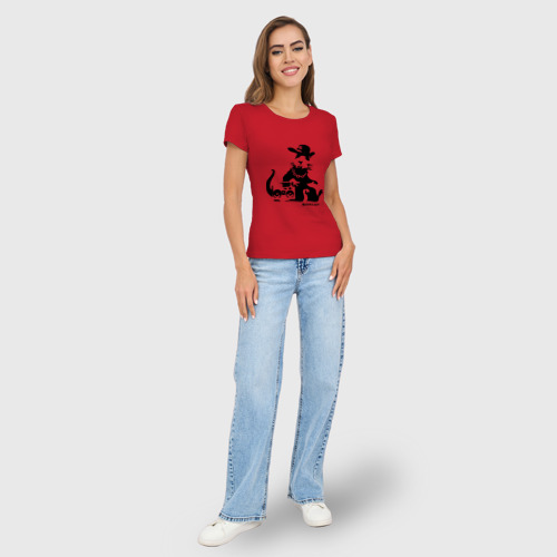 Женская футболка хлопок Slim Gangsta rat Banksy, цвет красный - фото 5