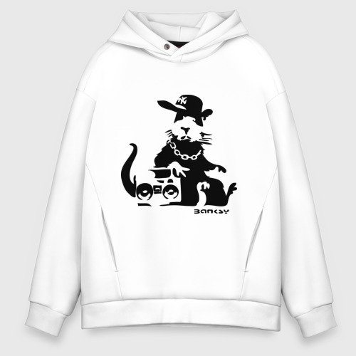 Мужское худи Oversize хлопок Gangsta rat Banksy, цвет белый