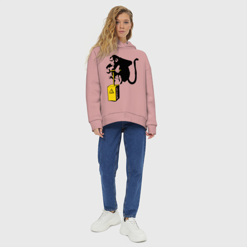 Женское худи Oversize хлопок TNT monkey Banksy, цвет пыльно-розовый - фото 6