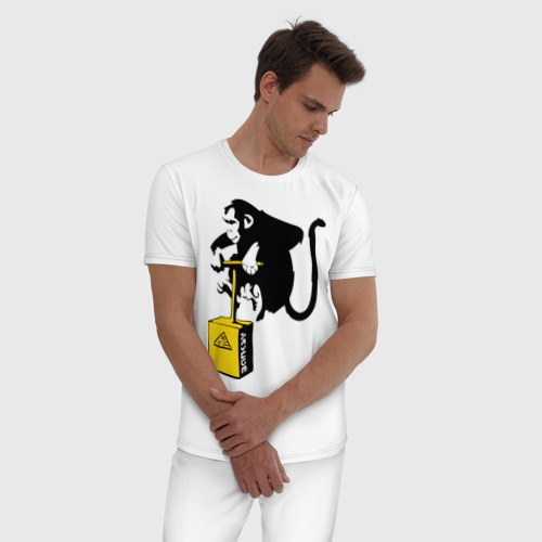 Мужская пижама хлопок TNT monkey Banksy, цвет белый - фото 3