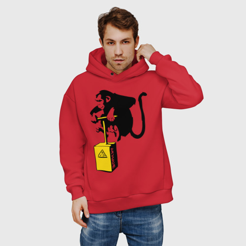 Мужское худи Oversize хлопок TNT monkey Banksy, цвет красный - фото 3